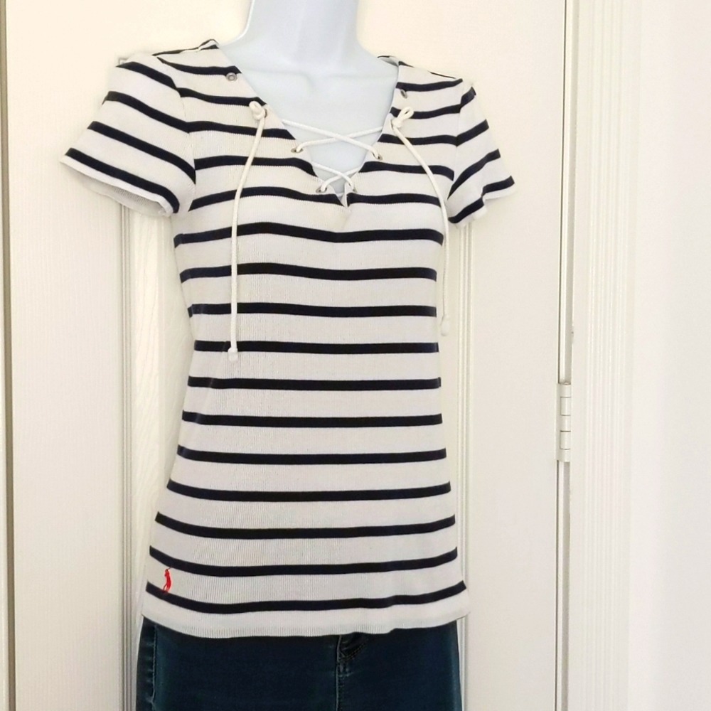 Ralph Lauren Sport navy blue and white top